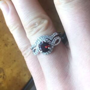 Natural Cherry Citrine Sterling Silver Ring Set Size 7